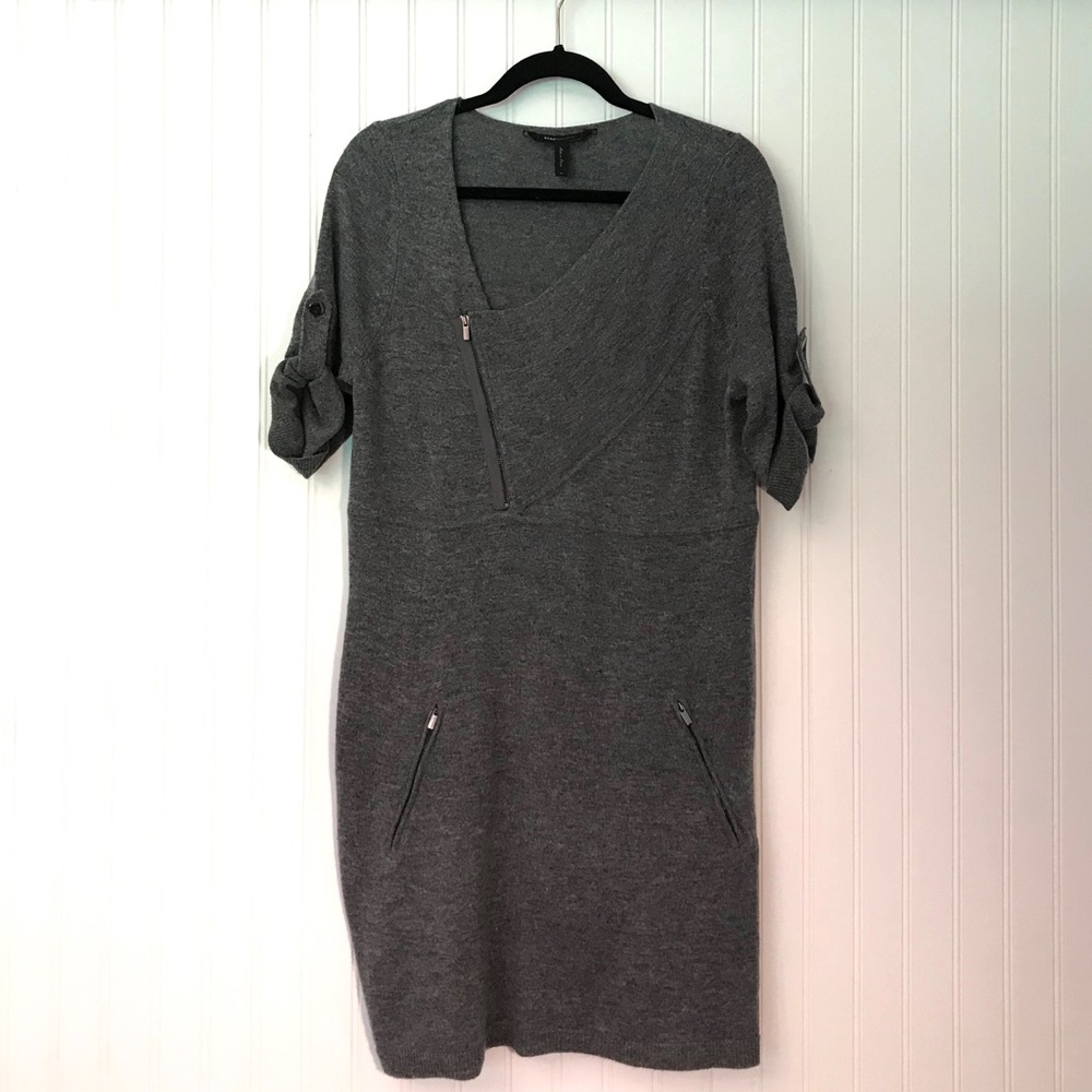BCBG Maxazria Women Gray Knit Zipper Sweater Dress